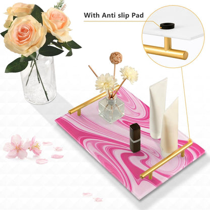 Peach Waves Decorative Farmhouse Tray with Handles Plastic Food Tray for Jewelry Perfume for Room Service bandeja de decoracion para sala