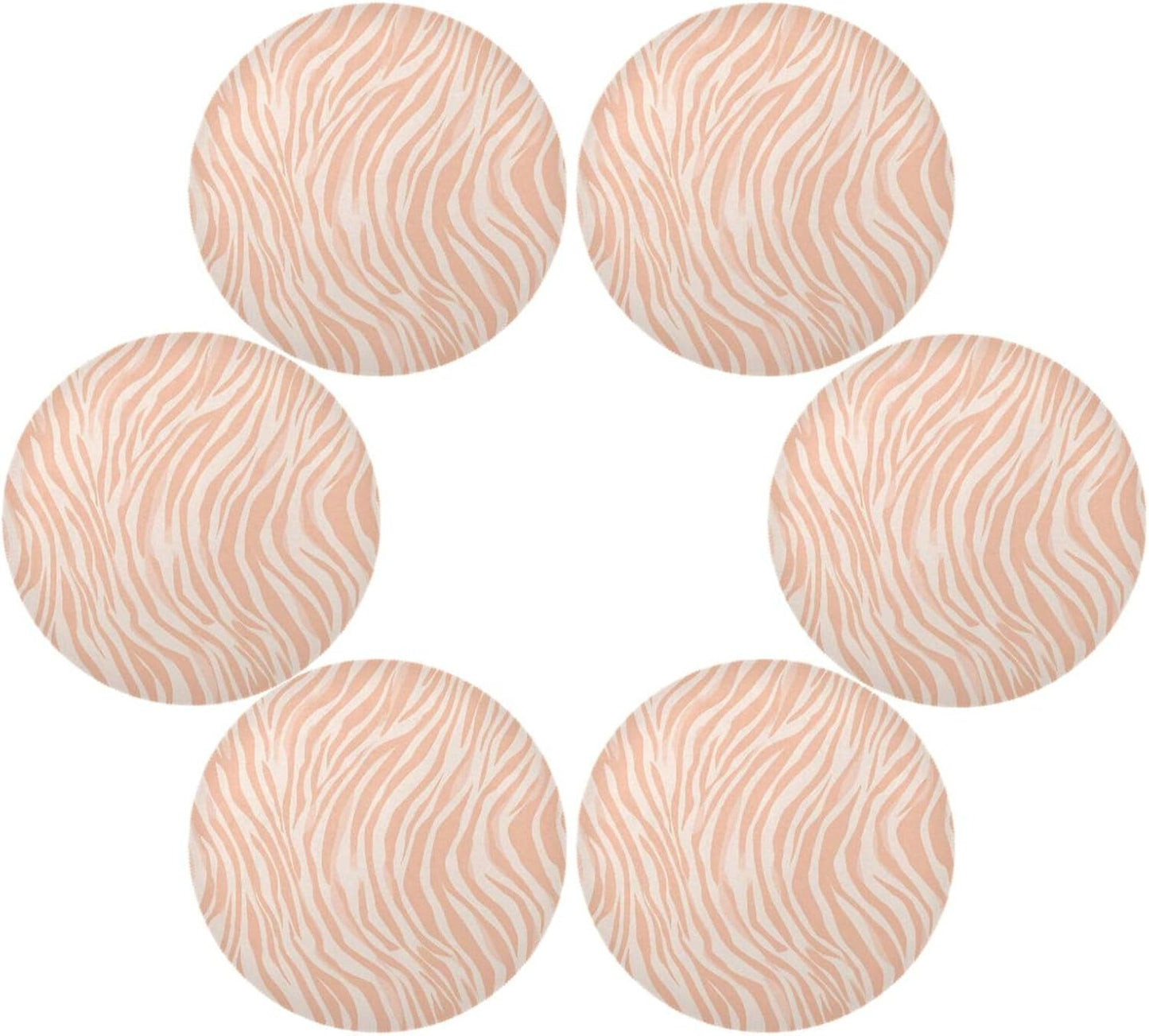 Round Placemats Pattern Peach Zebra Print Table Mats Washable Non-Slip Heat Resistant Place Mats for Dining Table Home Decoration Tray Mat 15.4"X15.4", Set of 1