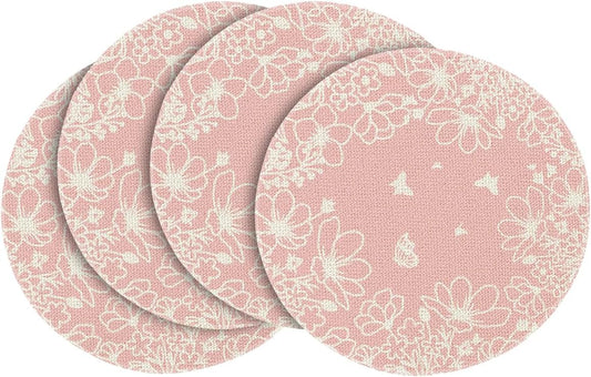 Artoid Mode Pink Florals Butterfly Round Spring Placemats Set of 4, 14 Inch Seasonal Summer Holiday Table Mats for Party Kitchen Dining Decoration