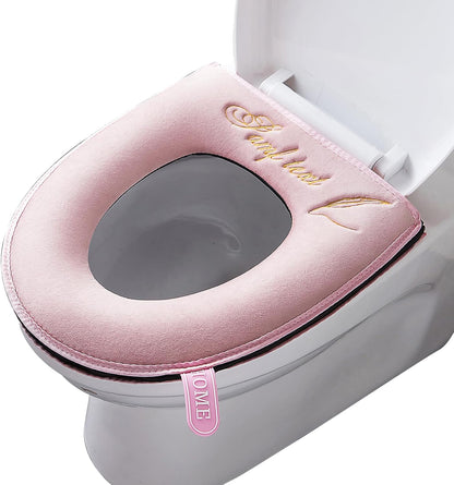 timecity Warmer Toilet Seat Pads with Zipper Pink Toilet Seat Cover with Lifter Handle Set Washable Velvet Toilet Seat Cushion Soft Thicker Toilet Seats Warmer Mat, Pink