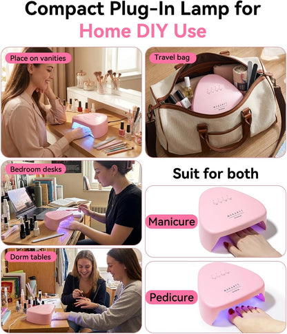 Makartt Compact Travel UV Nail Lamp for Gel Polish, Plug-in Nail Dryer with 5s Flash Cure, 99s Mode for Dark Thick Gels, Auto Sensor, 4 Timers & 18 LED Beads for Beginner Home DIY Gift (Pink)