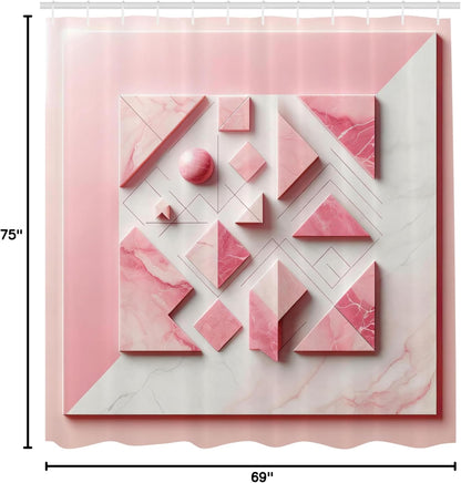 Ambesonne Pink Shower Curtain, Modern Abstract Monochromatic Geometric Triangle and Circular Shapes Marble Print, Cloth Fabric Bathroom Decor Set with Hooks, 69" W x 75" L, Pale Pink Rose