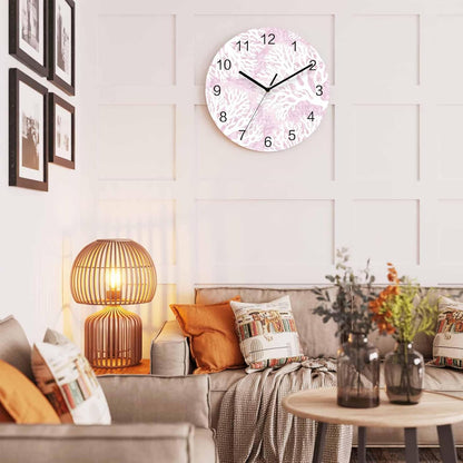 Coral Wall Clock Battery Operated Non-Ticking 10" Round Wood Clocks, Ocean Coral Coastal Pink Kitchen Wall Clock for School Bathroom Living Room Home Office Wall Decor