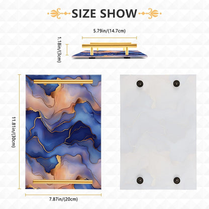 Marble Royal Blue Peach Gold Decorative Acrylic Dinner Trays with Handles Decorative Serving Trays for Jewelry Perfume for Farmhouse Serving bandeja para desayuno personalizado