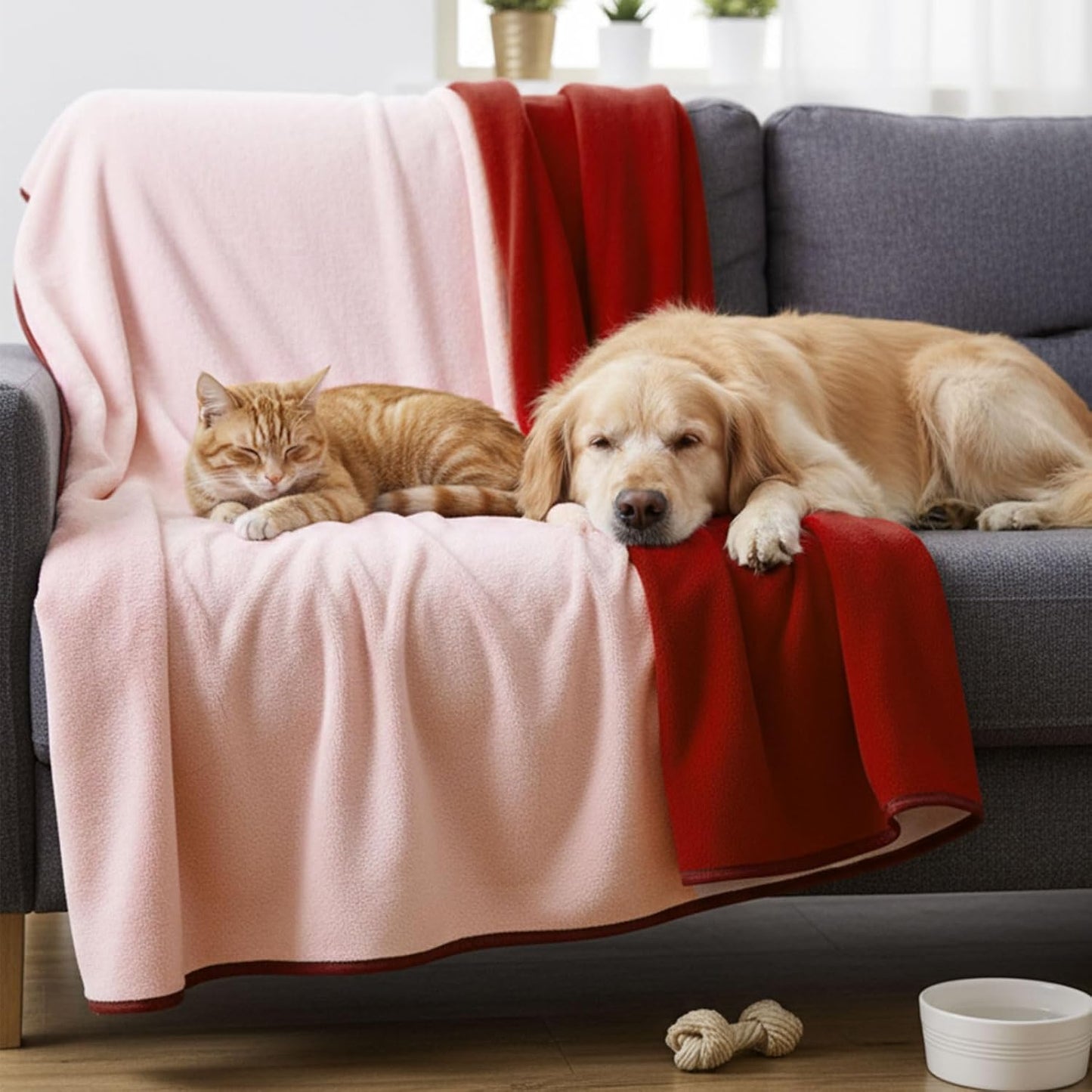 Tisancy Waterproof Blanket for Bed Couch Sofa, 40''x60'' Reversible & Washable, Fleece and Flannel Waterproof Mat, Water Resistant Bed Cover, Leakproof Mattress Protector(Light Pink/red)