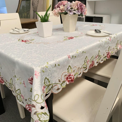 Rectangle Tablecloth 43 x 63 Inch Pink Flower Embroidered Lace Table Cloth Stain Resistant Washable Table Cover for Kitchen and Dining Room