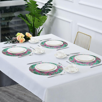 Retro Flower Pattern Peach and Green placemates Round Reusable Chalkboard placemats placemats Washable Burlap Plates placemats Heat Resistant Waterproof Christmas Table placemats Set of