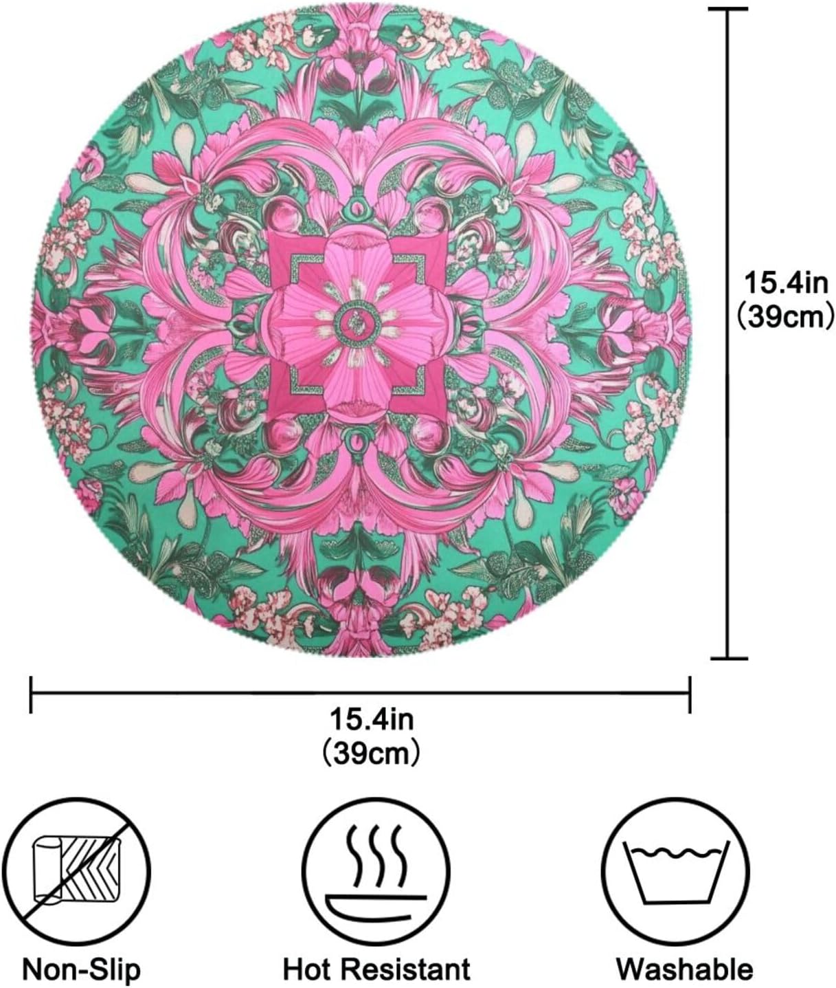 Retro Flower Pattern Peach and Green placemates Round Reusable Chalkboard placemats placemats Washable Burlap Plates placemats Heat Resistant Waterproof Christmas Table placemats Set of