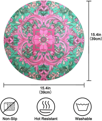 Retro Flower Pattern Peach and Green placemates Round Reusable Chalkboard placemats placemats Washable Burlap Plates placemats Heat Resistant Waterproof Christmas Table placemats Set of