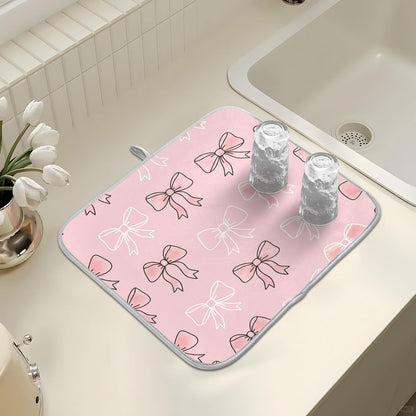 Watercolor Bows Pink Dish Drying Mat for Kitchen Counter Absorbent Microfiber Small Drying Pad Dish mats for Kitchen Countertops 16 x 18 Inch