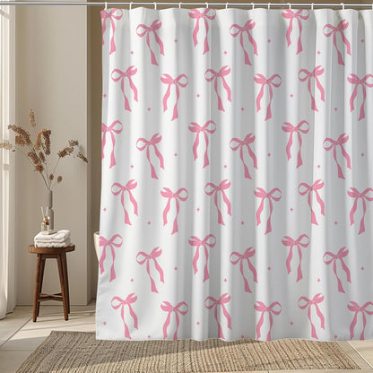 Pink Bow Shower Curtain Ribbon Bowknot,Woman Teenage Girl Fabric Shower Curtains for Bathroom Decor 72x74 Inch