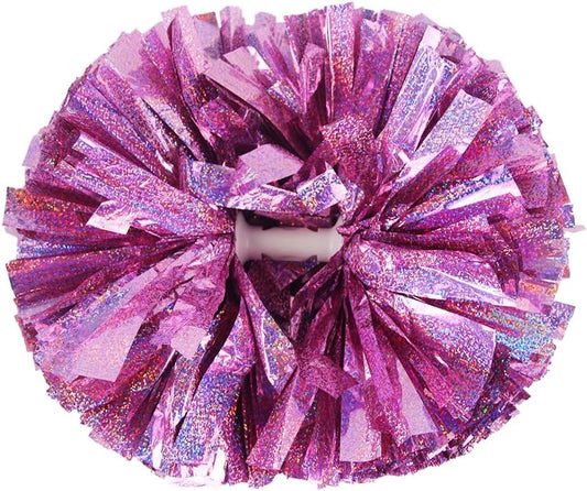 Lovecheer 2PCS Metallic Holographic Cheerleader Pom Poms with Baton Handle Professional Cheerleading Pom Poms for Sports Team Spirit Party Daily Training