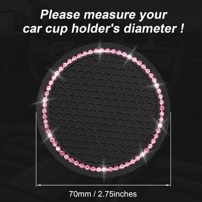 Yousheng 2PCS Bling Car Cup Coaster, Universal Holder Insert Rhinestone Anti Slip Silicone Accessories Suitable for Most Interior, Best Gift Women, Black and Pink