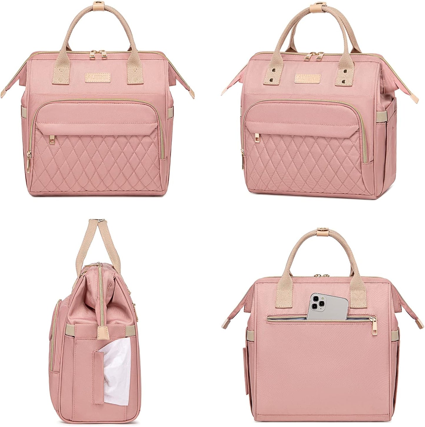 AIJIEKE Large Insulated Lunch Bag for Women, Stylish Leakproof Lunch Box for Work with Multi-Pockets & Adjustable Strap, Reusable Thermal Lunch Tote Cooler for Adult, Picnic, Beach, Pink