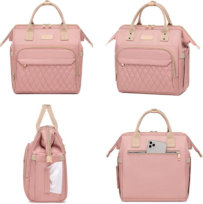 AIJIEKE Large Insulated Lunch Bag for Women, Stylish Leakproof Lunch Box for Work with Multi-Pockets & Adjustable Strap, Reusable Thermal Lunch Tote Cooler for Adult, Picnic, Beach, Pink