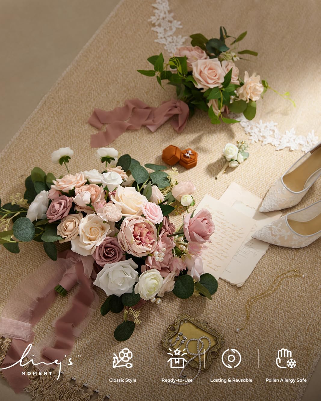 Ling's moment Fake Flowers Box, Faux Artificial Greenery Stems Foam Roses Gardenia Silk Ranunculus Peony Fabic Flower for Centerpieces Bouquet Wedding Vase, Dusty Rose & Pale Peach, Grand Combo
