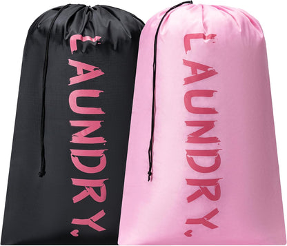 2 Pack XL Travel Laundry Bag, Machine Washable Dirty Clothes Organizer with Drawstring,Large Enough to Hold 4 Loads of Laundry, Easy Fit a Laundry Hamper or Basket Travel Essentials 24" x 36"