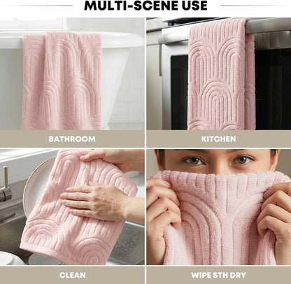 Artoid Mode 2 Pcs Pink 3D Arched Stripes Jacquard Hand Towels for Bathroom, 100% Cotton Soft Absorbent Bathroom Decor Towels, 13.7 x 29.5 Inch