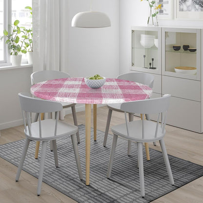 Hand-Drawn Soft Pink and White Check Pattern Round Tablecloth Fitted Table Cover Washable Tablecloths for Kitchen Dining Party 40-44 Inch