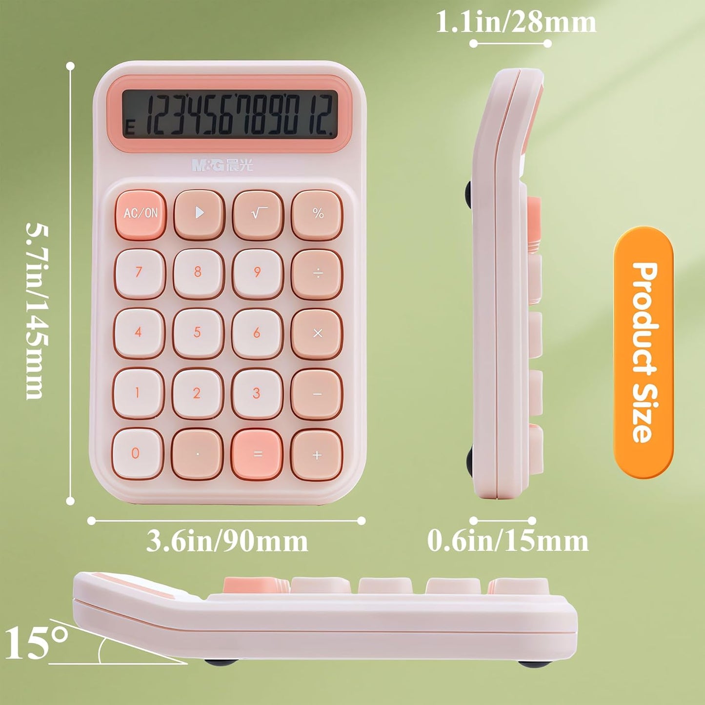 M&G Mechanical Switch Calculator, 12 Digits, Large LCD Display and Big Buttons, Cute Pink Desktop Calculator for Office, Home, School (Battery Included)