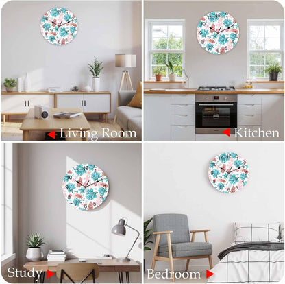 Wall Clock Ocean Coral Shell Clocks PVC Silent Non-Ticking Battery Operated Decorative Turquoise Pink Starfish Anchor Round Clock for Home Living Room Kitchen Bedroom Office School Wall Decor 10 Inch