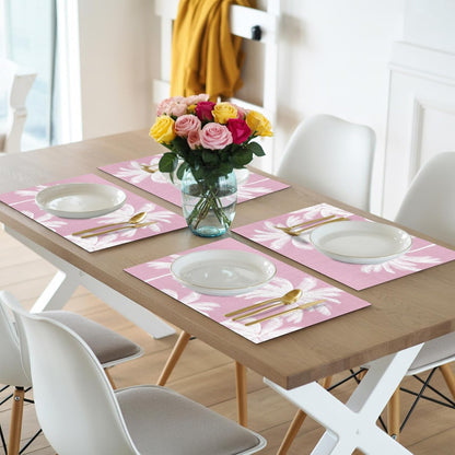 Peach Pink Palm Tree Placemats Set of 4, Washable PVC Kitchen Table Mats Place Mats, Summer Botancial Tropical Farmhouse Woven Vinyl Placemat for Dining Table, 13" x 19"