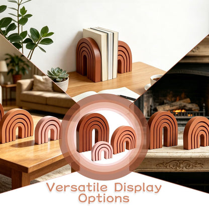 Set of 3 Pink Boho Shelf Decor Wood Arch, Modern Wooden Rainbow Arch Shelf Table Mantel Bookends for Living Room Office Nursery Aesthetic Home Decor