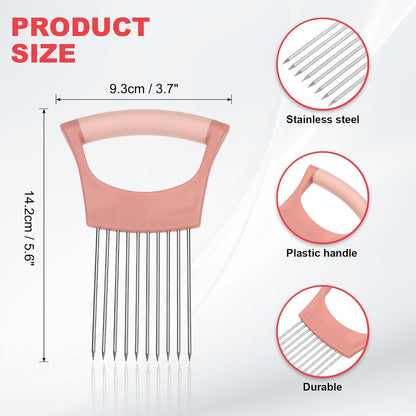 uxcell Onion Slicer Holder, Stainless Steel Vegetable Cutting Holder Food Cutter Tool for Slicing Storing Onions Tomatoes Potatoes Avocados Apples, Pink