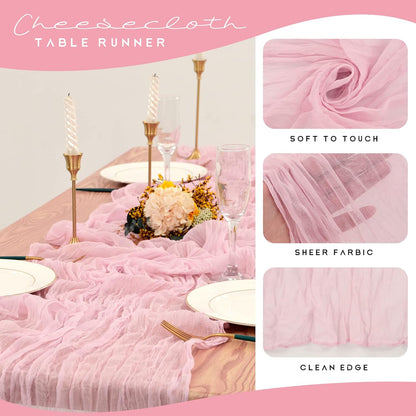 12 Pack Cheesecloth Table Runner 35 x 120 inch Long Boho Cheese Cloth Gauze Table Runners Semi Sheer Table Runner for Wedding Decor, Bridal Shower, Birthday Party (Light Pink)