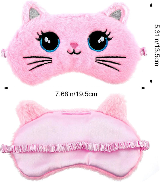 2 Pcs Plush Eye Mask Soft Sleeping Blindfold Eye Cover Comfortable Cute Animal Sleeping Mask Satin Nap Night Eyeshade Cover for Women Men Gift (Pink White Cat Style)