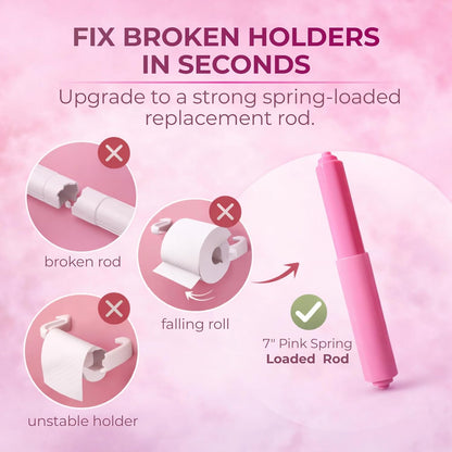 Toilet Paper Roller Holder (7 Inch) Pink - Plastic (Spring Loaded) Replacement Spindle Rod - Roll Extender fits Extra Large Bathroom Tissue Rolls