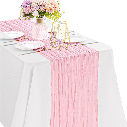 Pink 10FT Cheesecloth Table Runner Boho Gauze Fabric Table Runner Rustic Sheer Runner for Wedding Bridal Baby Shower Birthday Party Boho Table Decor（1 Pack Pink）