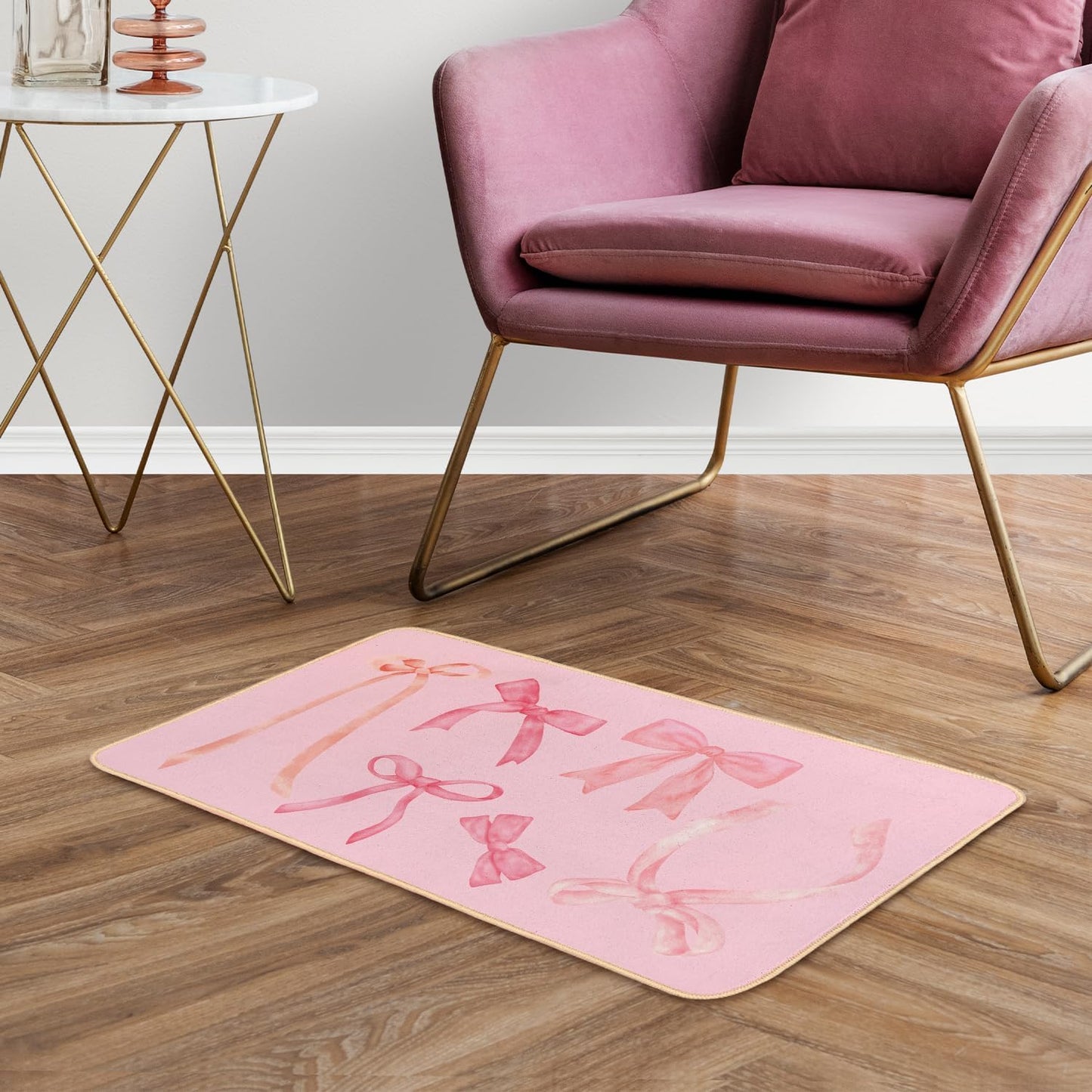 Coquette Pink Bow Welcome Mat Floor Mats, Pink Kitchen Bathroom Doormat, Indoor Front Door Bathroom Bow Decor, Gifts for Teen Girls, 30 x 16 Inch