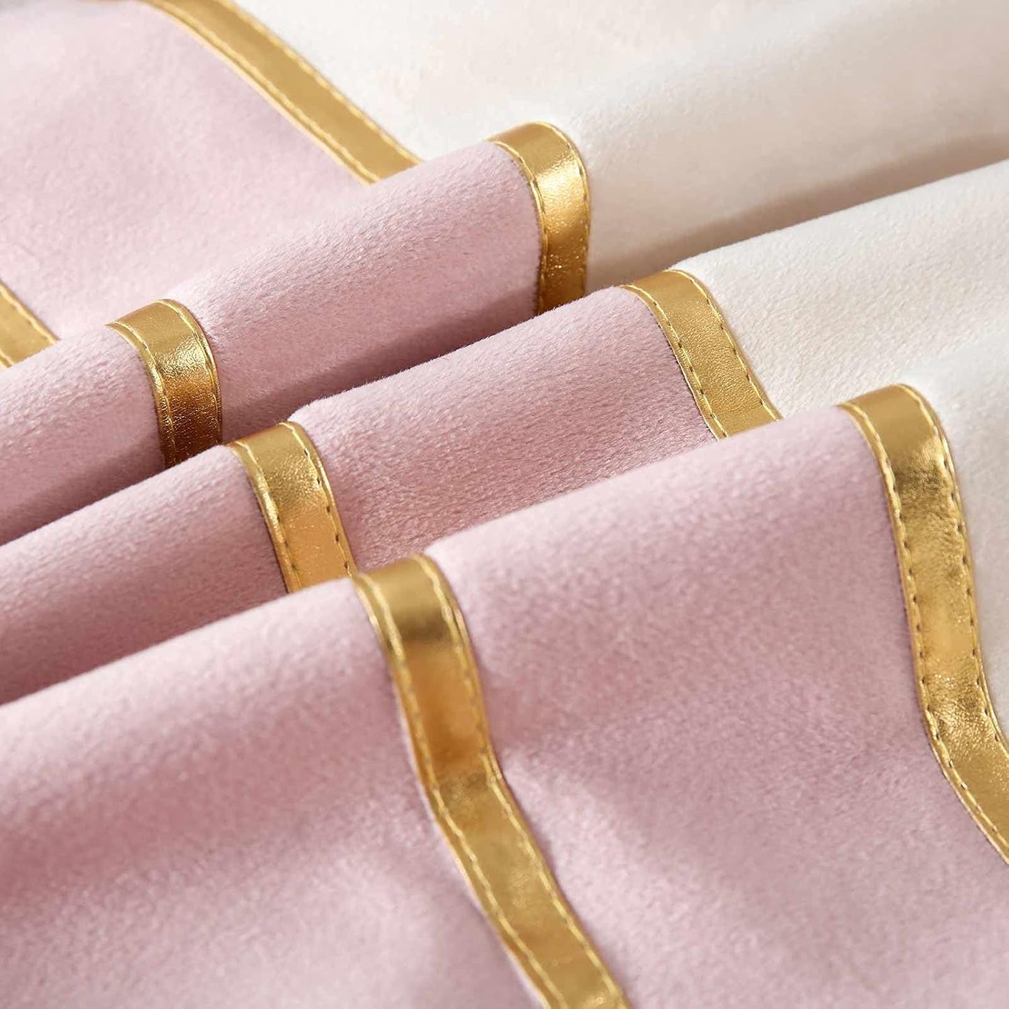WACOMECO Velvet Throw Pillow Covers - Pack of 2 Soft Decorative Cushion Covers Cases with Gold Leather for Sofa Bedroom Livingroom Car, 18 x 18 in, Blush Pink and White