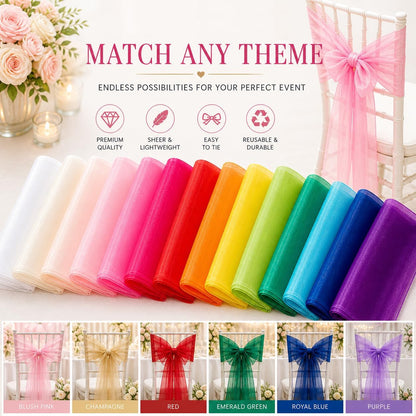 Elegant Organza Chair Sashes Sheer Fabric Sashes for Weddings, Parties, and Special Events – (Pack of 10 PC, Baby Pink)
