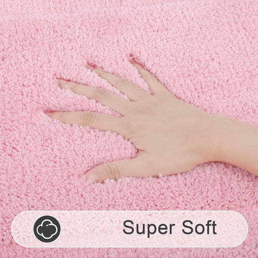 SHACOS Pink Bathroom Rugs 2 Piece Set 20x32 + 16x24 inch, Non Slip Bath Mat Microfiber Bathroom Rug, Soft Fluffy Water Absorbent Washable Bath Rugs