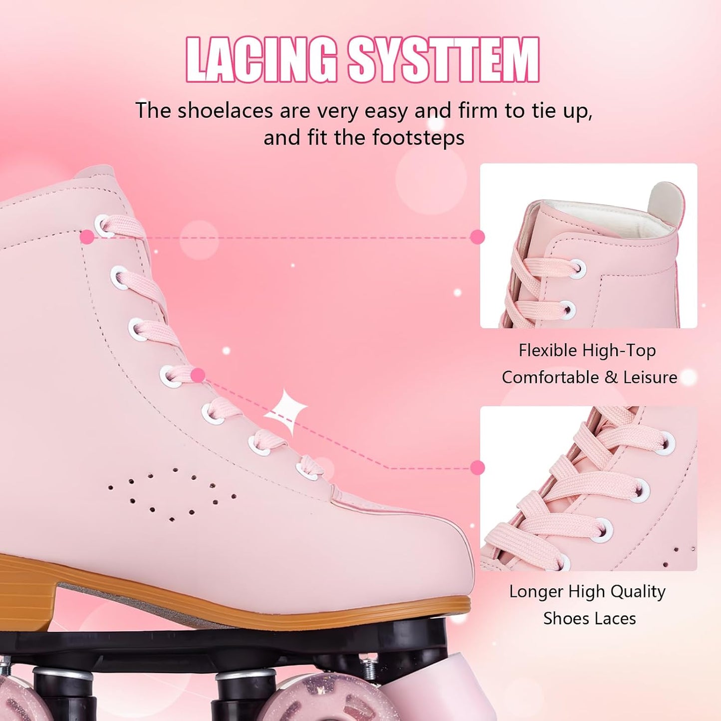 Gets Womens Roller Skates Light Up Wheels, Artificial Leather Adjustable Double Row 4 Wheels Roller Skates Shiny Skates for Teens,Adult