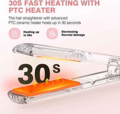 MiroPure 1 Inch Flat Iron, Hair Straightener with 30S Fast Heating & 60min Auto Shut-Off, Hair Straightener and Curler 2 in 1 with 3D Ceramic Floating Plates, Pink