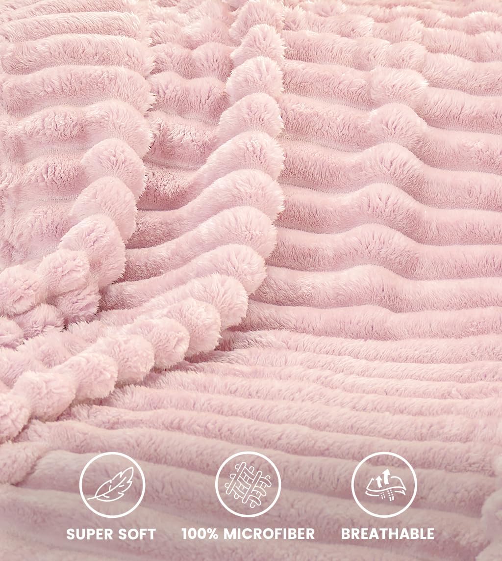 Utopia Bedding Pink Striped Fleece Blanket Throw Size – Fluffy, Warm & Lightweight Ribbed Throw for Bed, Sofa & Chair - Soft Cozy Blanket for Home Décor & Gifting (50x60 Inches)