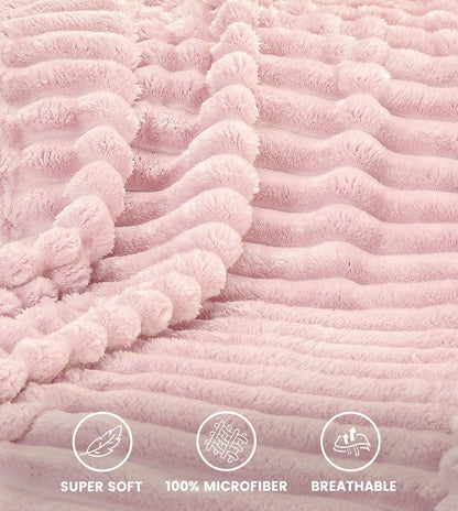 Utopia Bedding Pink Striped Fleece Blanket Throw Size – Fluffy, Warm & Lightweight Ribbed Throw for Bed, Sofa & Chair - Soft Cozy Blanket for Home Décor & Gifting (50x60 Inches)