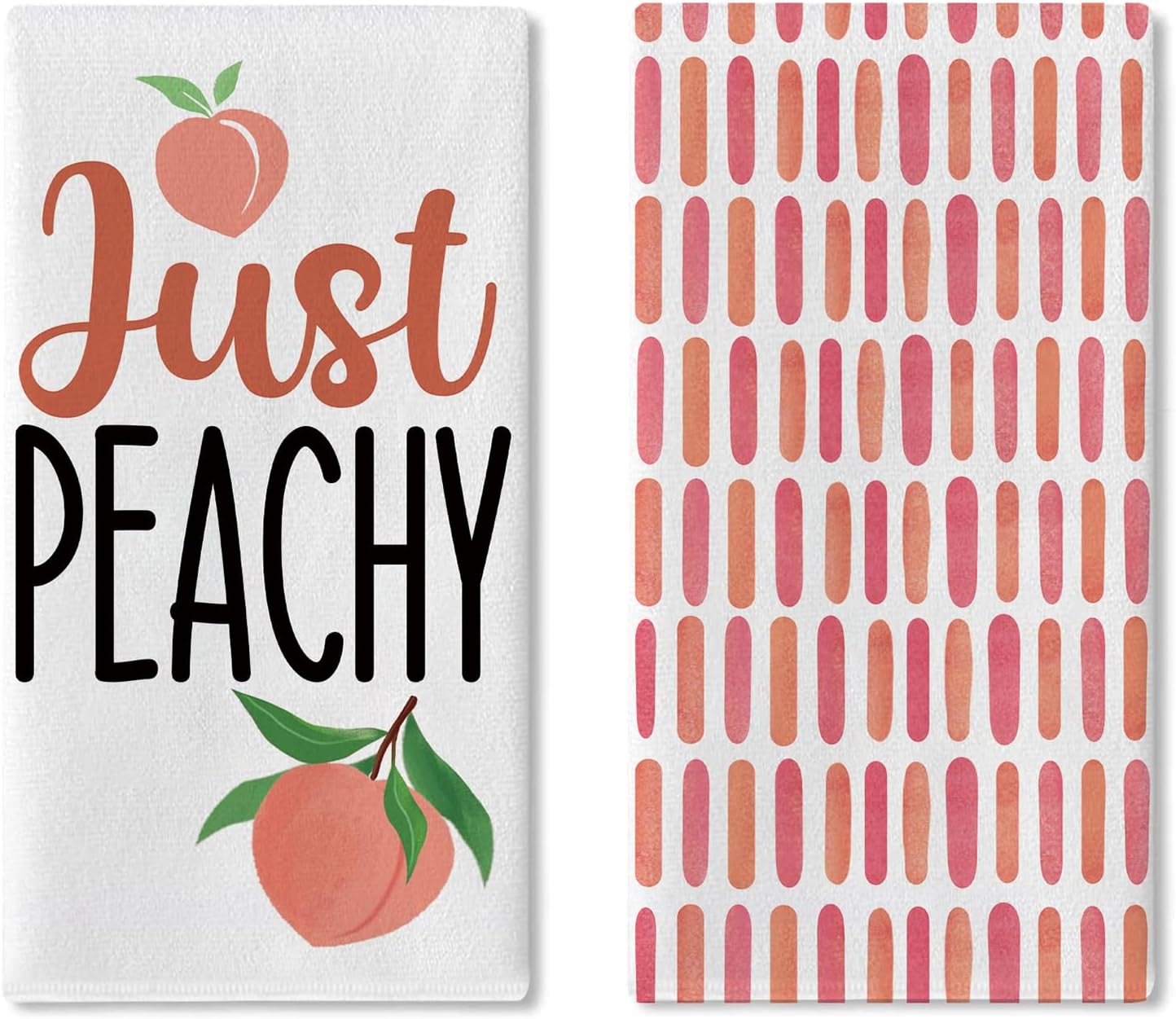 Peach Kitchen Dish Towels Set of 2, Just Peachy Fruit Geometric Girly Drying Hand Towel Baking Cooking Cloth, Spring Summer Bathroom Home Decoration 18'' x 26''