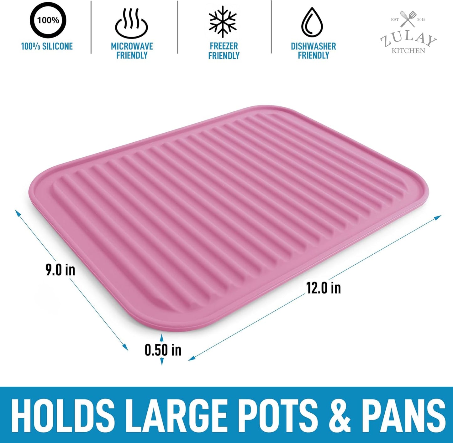 Zulay 2-Pack 9"x12" Silicone Trivets for Hot Pots & Pans – Heat-Resistant, Non-Slip Trivet Mats – Durable, Flexible, Multi-Purpose Hot Pads for Kitchen Counter & Table - Pink