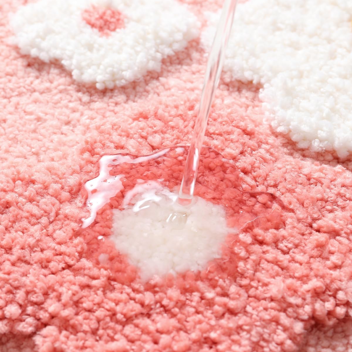 Flower Bath Mat, Cute Funny Pink Textured Floral Plant Bathroom Rug, Plush Soft, Highly Absorbent, Non-Slip, Machine Washable for Shower, Bathtub Side and Doormat, 17.71" x 27.56", Smile