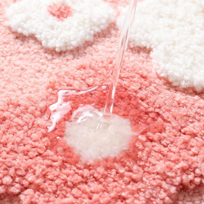 Flower Bath Mat, Cute Funny Pink Textured Floral Plant Bathroom Rug, Plush Soft, Highly Absorbent, Non-Slip, Machine Washable for Shower, Bathtub Side and Doormat, 17.71" x 27.56", Smile