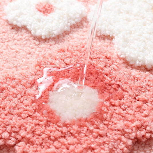 Flower Bath Mat, Cute Funny Pink Textured Floral Plant Bathroom Rug, Plush Soft, Highly Absorbent, Non-Slip, Machine Washable for Shower, Bathtub Side and Doormat, 17.71" x 27.56", Smile