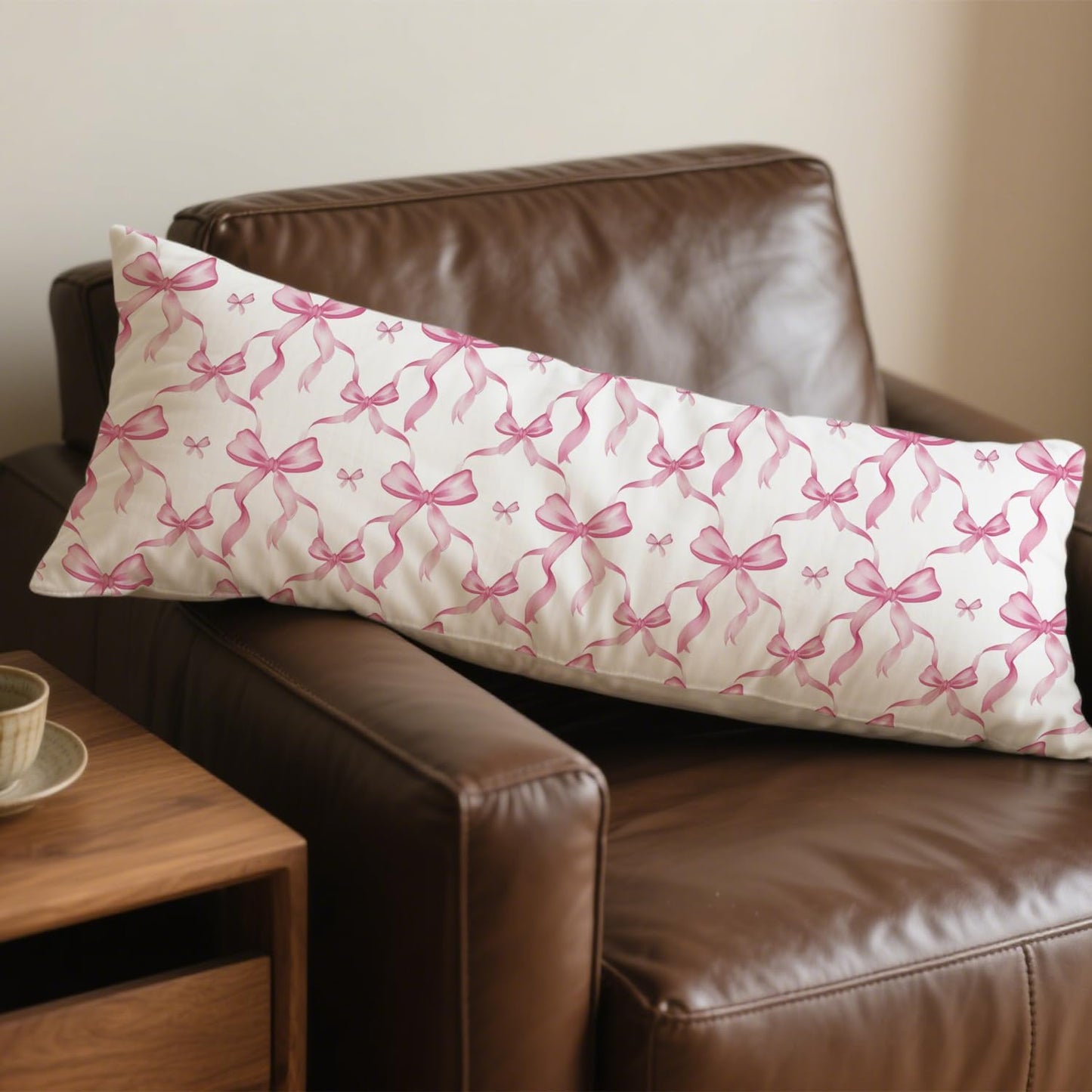 Coquette Pink Bow 20x54 Body Pillow Cover, Coquette Preppy Room Dorm Decor, Girly Room Decor Aesthetic, Pink Ribbon Decorative Long Body Pillow Cases for Bed Couch