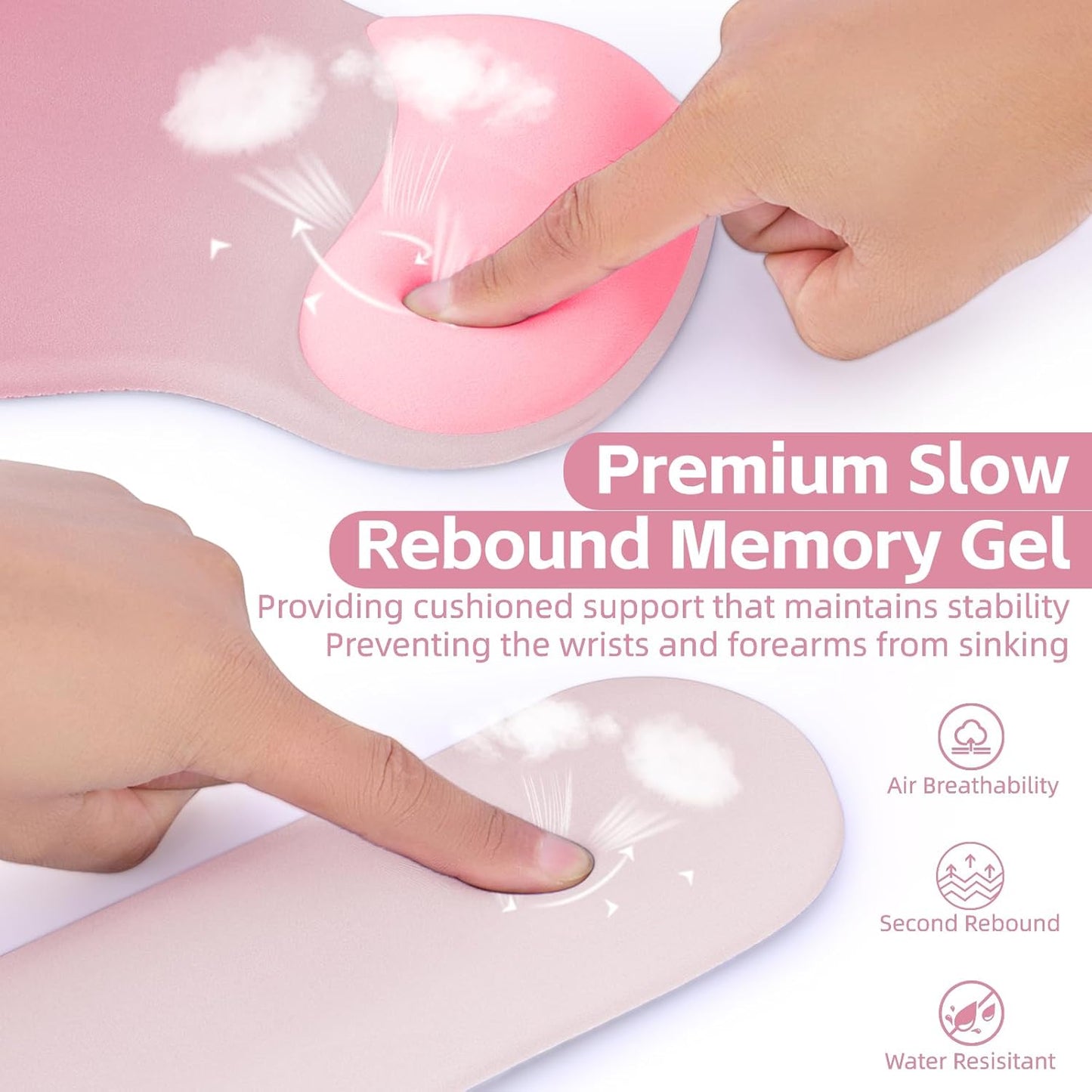 Boutilon Mouse Pad Set,Desk Writing Pad with Wrist Rest, Ergonomic Wrist Support Mouse Pad, Keyboard Wrist Rest, Cup Coaster for Gaming Working Home Office (Rose Pink)