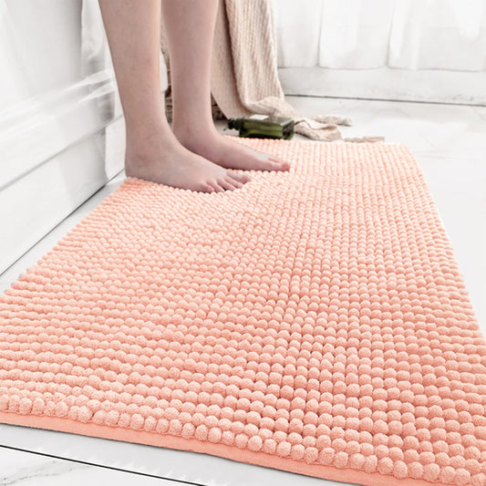Bathroom Rug Mat,Luxury Chenille Super Soft Absorbent Rug,16"x24" Non-Slip Quick Dry Microfiber Mats,Machine Washable Rubber Backing Bath Mat,Bath Rug Mats for Floor,Tub and Rain Showers (Coral)