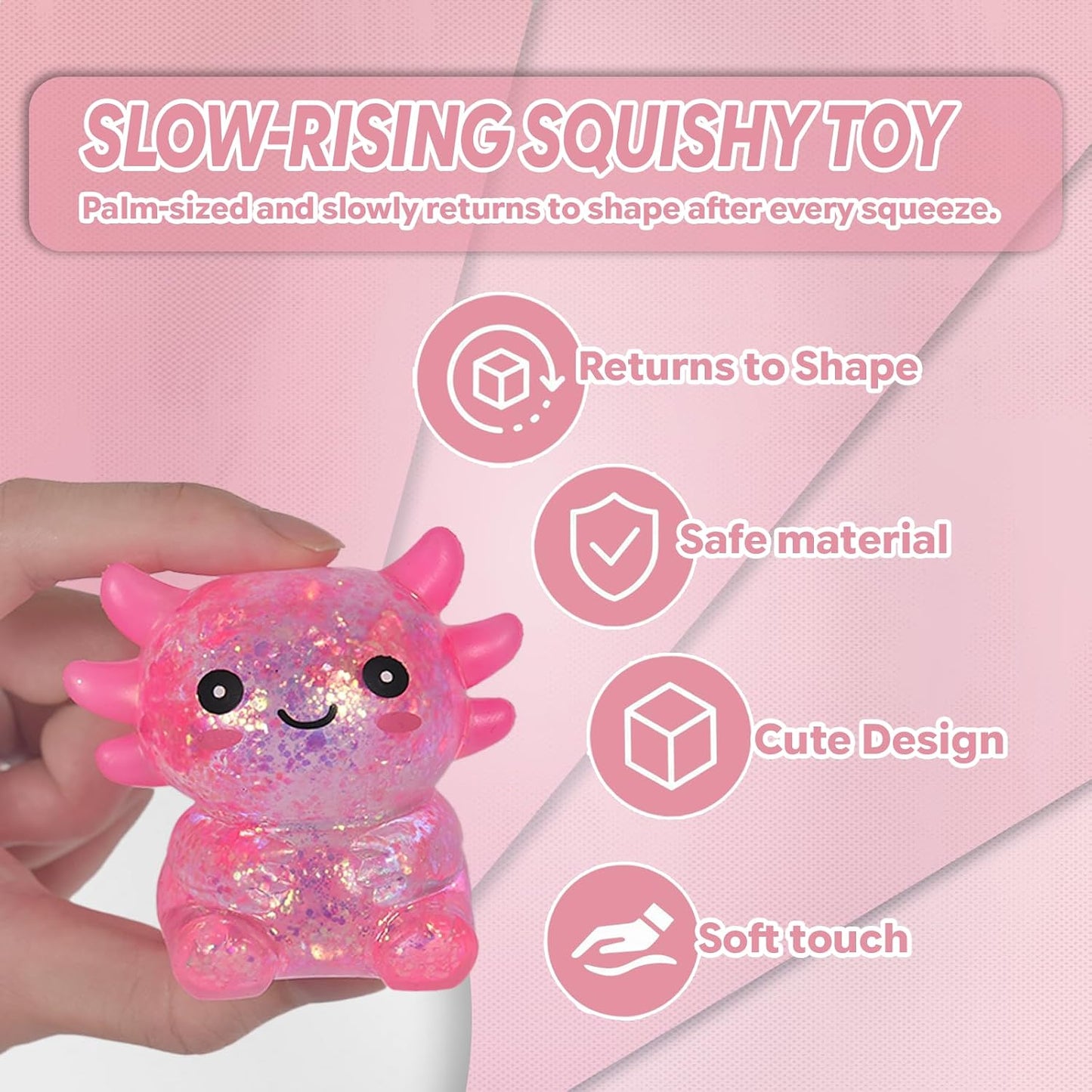 Sitting Axolotl Squishy Toy, Pink Soft Gel Stress Relief Fidget Toys for Kids Boys Girls Age 3+, Sensory Anxiety Relief Squeeze Toys, Not Easy to Fall Off, 2.76" x 2.36" x 1.77"( 1Pcs)
