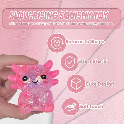 Sitting Axolotl Squishy Toy, Pink Soft Gel Stress Relief Fidget Toys for Kids Boys Girls Age 3+, Sensory Anxiety Relief Squeeze Toys, Not Easy to Fall Off, 2.76" x 2.36" x 1.77"( 1Pcs)